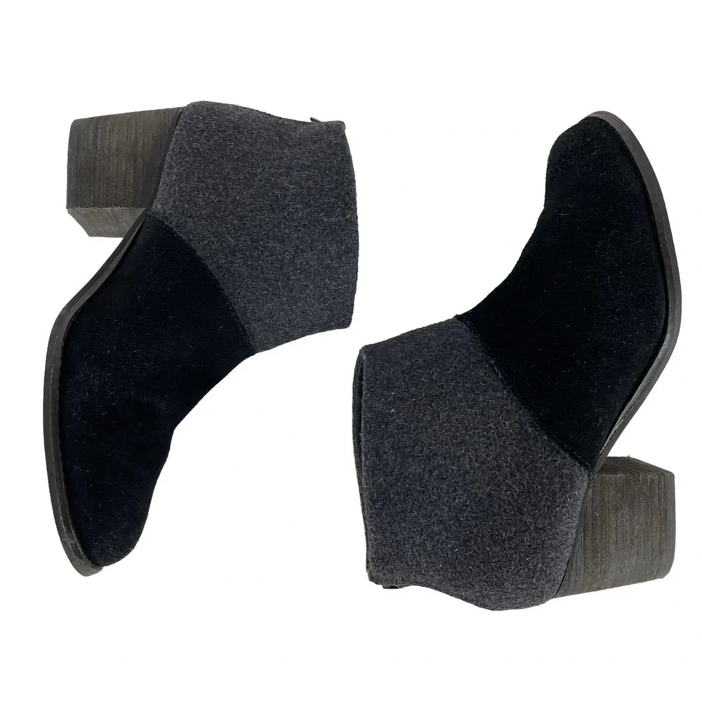 TOMS LEILA 740706 SUEDE FELT COLORBLOCK STACKED HEEL ANKLE BOOTS BOOTIES